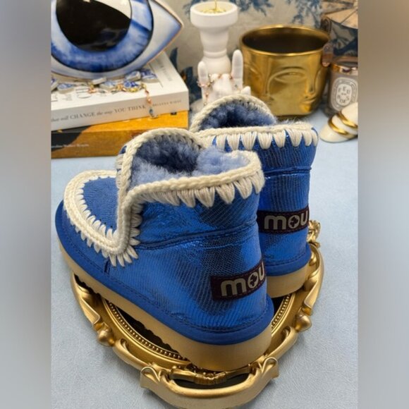 🆕 MOU 🧿 NWOT WOB Metallic Stingray Effect Blue Eskimo Ankle Boot, Sz EU 37 - Picture 8 of 13